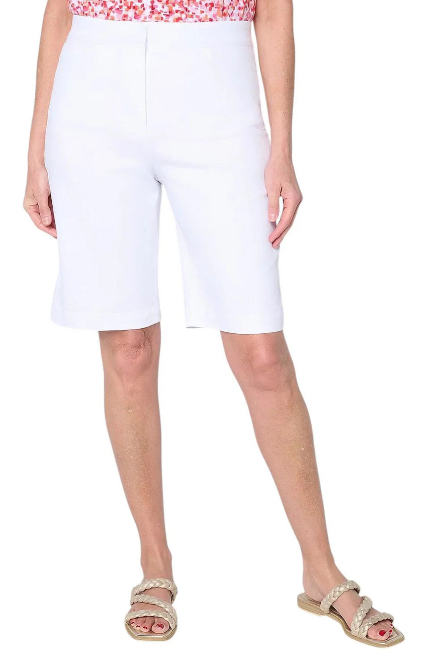 Susan Graver Weekend Women's Stretch Cotton Bermuda Short White - Petite